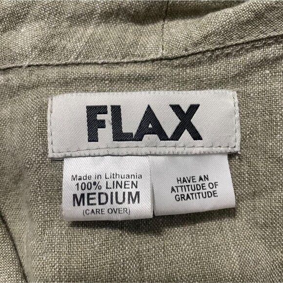 FLAX Size Medium Top Blouse Button Down Linen Short Sleeve Boho Lagenlook - Picture 5 of 6